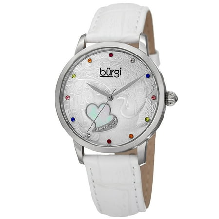 Swarovski White Leather - Burgi Women's Quartz Swarovski Crystal Leather White Strap Watch