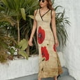 thumbnail image 6 of Poppy Artwork Womens Night Club Maxi Dress V Neck Sleeveless Bohemia Long Dresses, 6 of 9