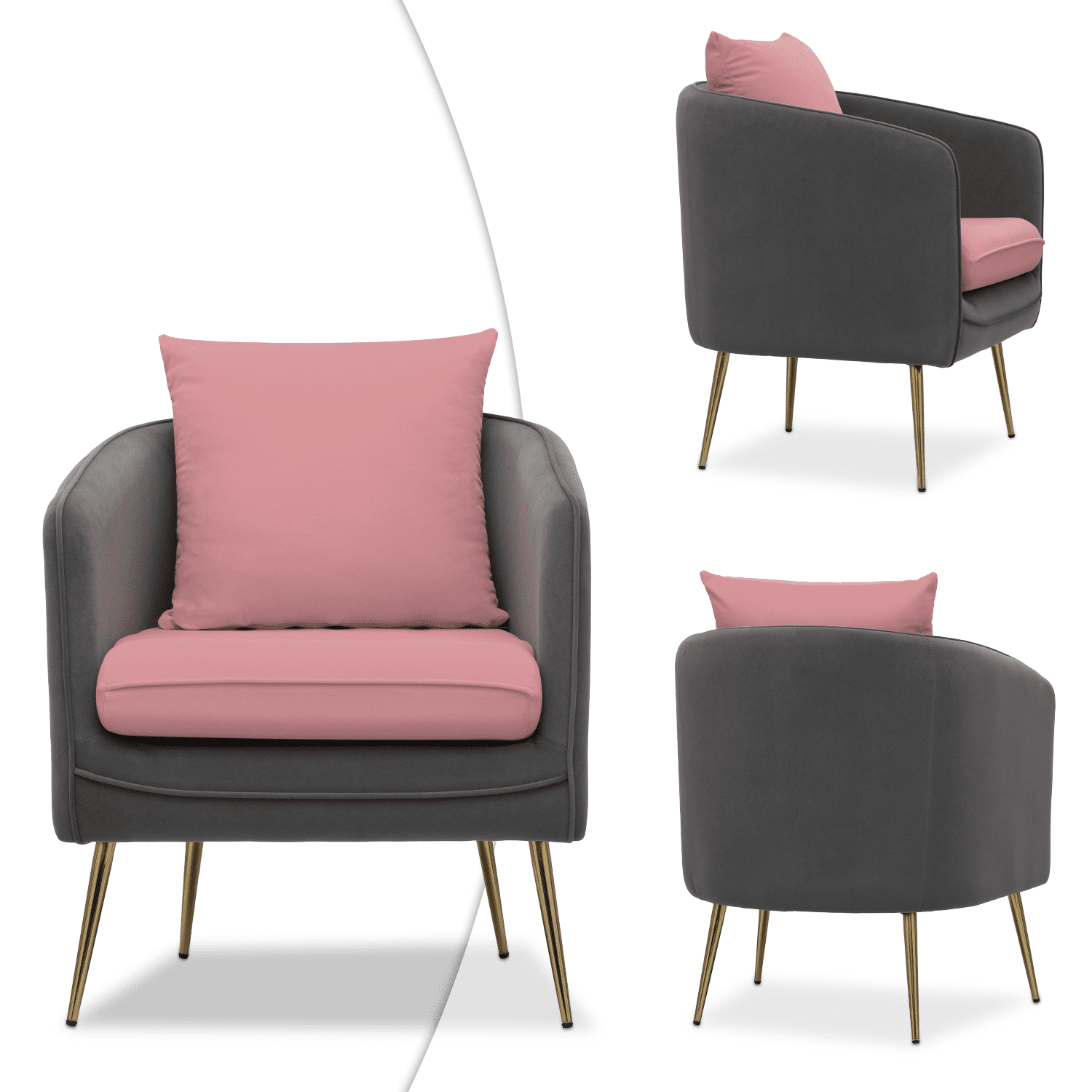 Magshion Accent Chair Upholstered Arm Chair with Armrest Living Room Chair Single Sofa Comfy Barrel Chair with Cushion for Bedroom, Pink/Grey