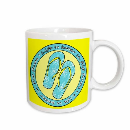 

3dRose Life is Better in Flip Flops - Light Blue and Yellow Ceramic Mug 11-ounce
