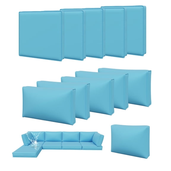 Clouddwell 11-Piece Outdoor Cushion Slipcovers Replacement for 5-Seat Wicker Sectional-Waterproof, Non-Slip Bottom (Sky Blue)