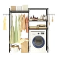 thumbnail image 4 of IVV Over The Washer and Dryer Storage Shelf, Laundry Room Drying Rack, 3 Tier Adjustable Height Shelving Bathroom Space Saving Rack with Wire Basket and 2 Hooks, 57.5"L x 13.78"W x 76.4"H, Black, 4 of 7