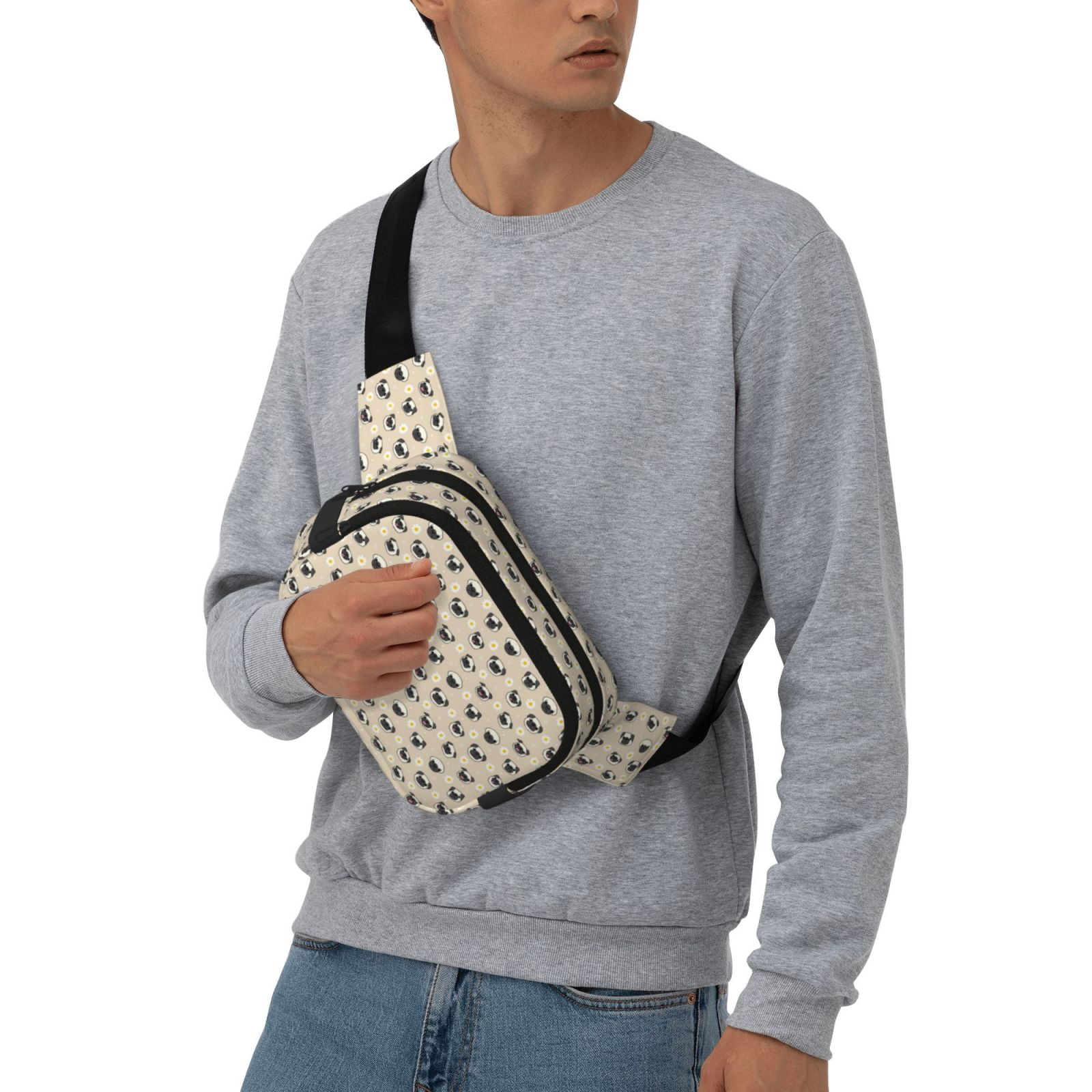 Picia Pug Dog Face Print Square Double-Layer Waist Bag Mini Adjustable Waist Belt Bag Exercise Running Travel Hiking