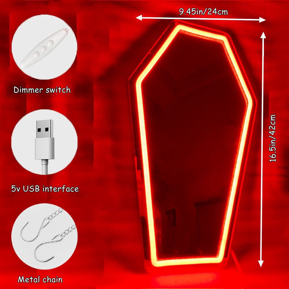 Coffin Mirror Neon Sign,Gothic Neon Sign for Wall Decor,Goth Lovers,Gothic Cathedral Decor Gift