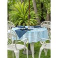 thumbnail image 4 of Outdoor Tablecloth with Umbrella Hole Zipper Buffalo Plaid Round Tablecloth 54" Waterproof Outside Table Cloth Sky Blue Cyan Farmhouse Gingham Striped Patio Table Cover Tablecloths for Picnic Party, 4 of 8