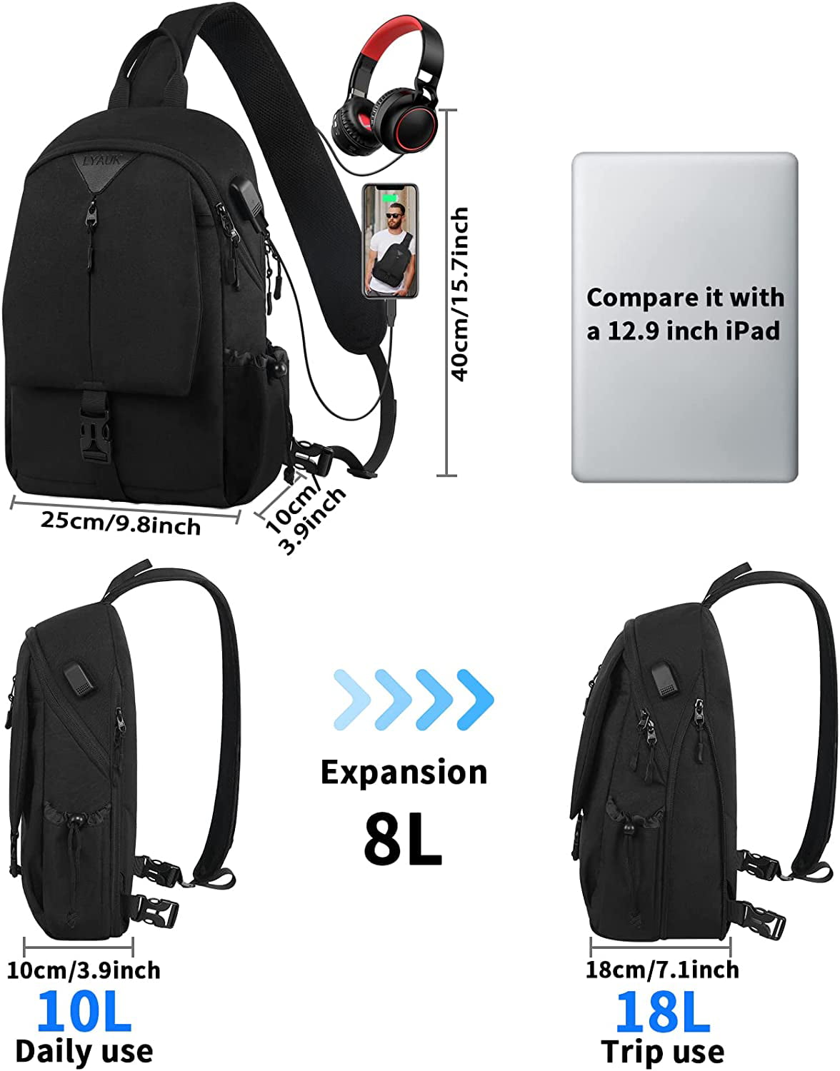 Trendy Visible Clear MULTI COMPARTMENT SLING BACKPACK CH-CW214