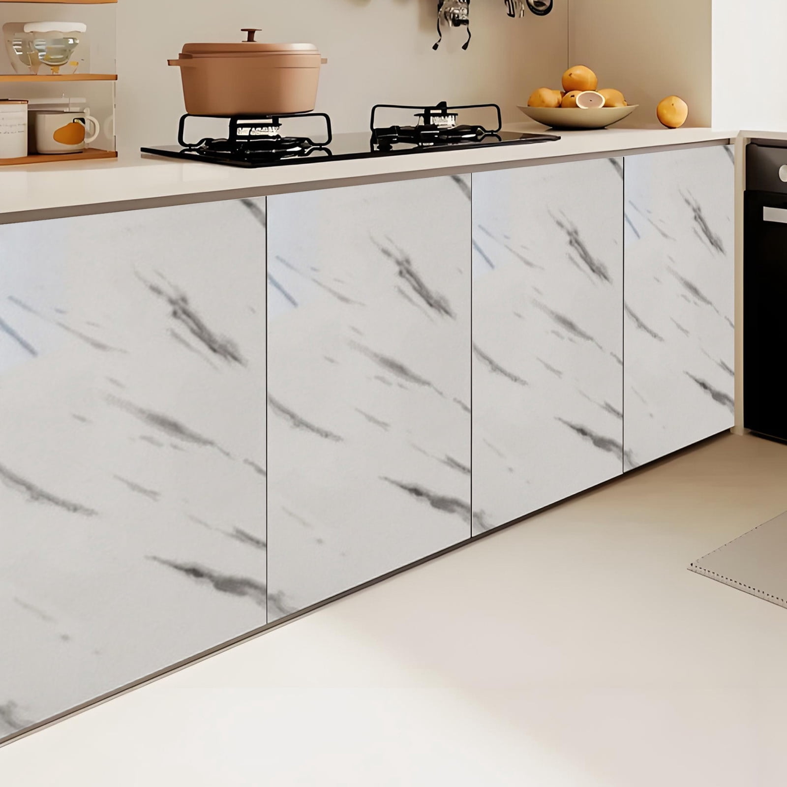 Inerposs Faux Marble Adhesive Film, Kitchen Countertop Wrap, Waterproof Oil-Resistant Cabinet Sticker, DIY Home Decor Solution, Easy Peel and Stick Installation