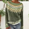 thumbnail image 2 of AJHSAKLt Sweaters for Women Knitted Isle Print Retro Sweater Casual Loose Crewneck Long Sleeve Lightweight Cropped Pullover Tops Winter Clothing for Women Green, 2 of 4