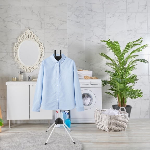 ibasenice Foldable Black Clothes Steamer Stand with Built in Ironing Board and Stable Four Legged Design for Home