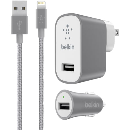 Belkin Wall and Car Charger Kit for iPhone 8/7 & iPad - Retail Packaging -