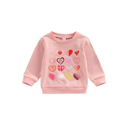 

Diconna Baby Girl Boy Valentine s Day Clothes Heart Print Long Sleeve Crewneck Pullover Sweatshirt Cute Romper Outfit Pink 3-4 Years