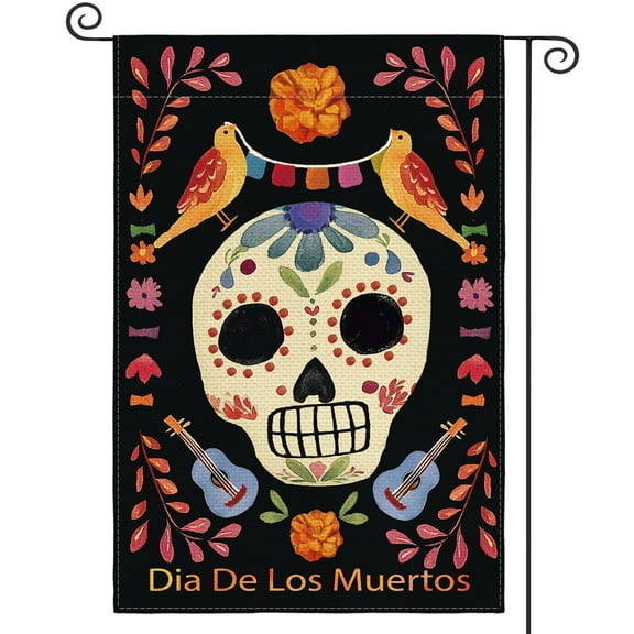 Sm:)e Sugar Skull Day of The Dead Garden Flag 12 x 18 inch, Double Sided, Yard Outdoor Decoration