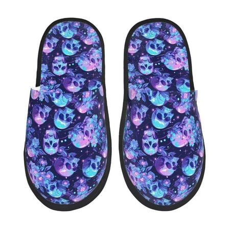 Balery crystal Skull flower star Slient Indoor Furry Fleece Comfort House Shoes Soft Non-Slip Home Shoes Cotton slippers House Slippers-- Medium