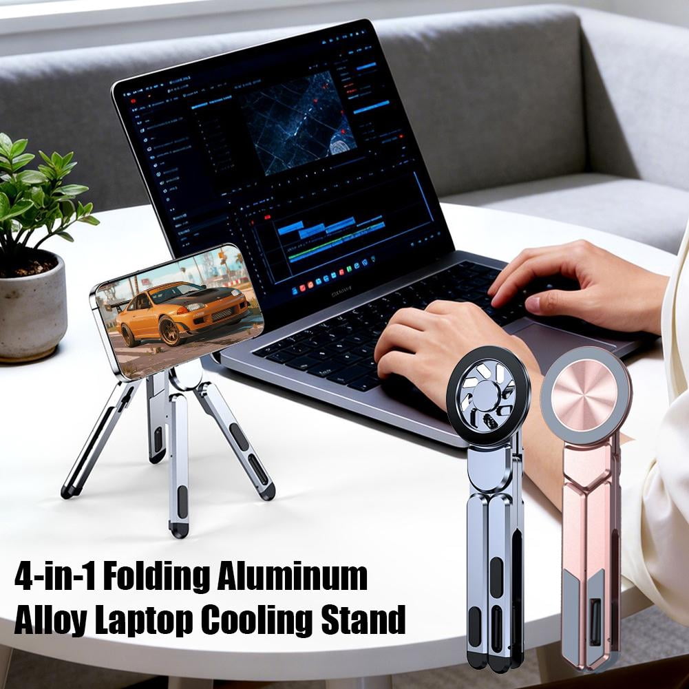 Aluminum Foldable Laptop Stand for Desk & Travel, Magnetic Grip Multi-Angle Support for Phones 4.7-16", Tablets, iPad, 3-in-1 Portable Computer Riser