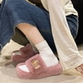 thumbnail image 5 of Zunfee Cozy Pink Faux Faux Fur Slide Sandals for Women - Open-Toe Plush Slides with Metallic Buckle, Comfortable Indoor Outdoor Casual Footwear,Size 42, 5 of 6