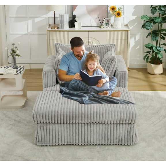 47.7'' Corduroy Reclining Chair With - Deep Seat Cozy Gray Oversize Chaise Gray, Comfy