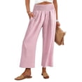thumbnail image 2 of Women's Gingham Palazzo Pants Smocked High Waist Wide Leg Trousers Casual Loose Plaid Cropped Slacks with Pockets 3/4 Length, 2 of 7