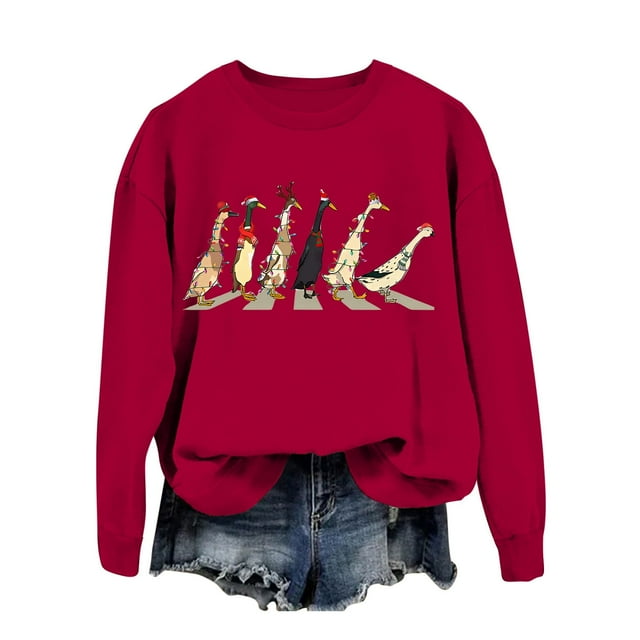 WEAIXIMIUNG Sweat-Shirt pour Femmes Tendance avec Col Sweat-Shirt de Noël pour Femmes Imprimé Animal Ferme