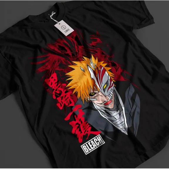 RARE Bleach Anime Shirt Ichigo Bankai T-Shirt Byakuya Tshirt Aizen Zaraki Unisex Tee