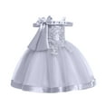 thumbnail image 2 of Zpanxa Toddler Girls Princess Dress, Little Girls Party Wedding Dress, Lace Bowknot Off Shoulder Pleated Dress, Kids Pageant Flower Girl Sleeveless Dress, Birthday Gifts for Girls Gray (8-9 Years), 2 of 8