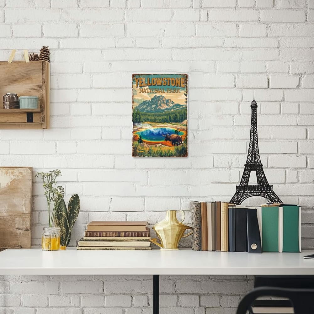 Yellowstone National Park Tin Sign - 8x12 Inch Metal Wall Decor For Bar, Office, Man Cave