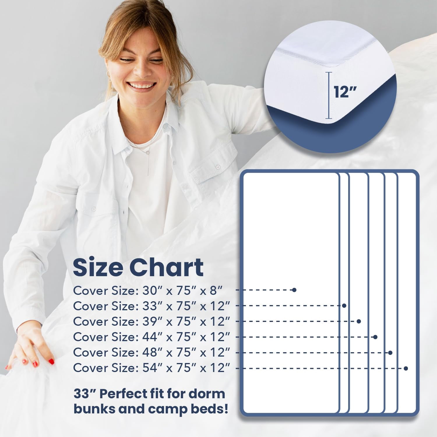 Maypes Waterproof Mattress Pad, Elastic Fitted Quilted Cotton Top Cover, Daybed 33x75 Inch, 1 Ct