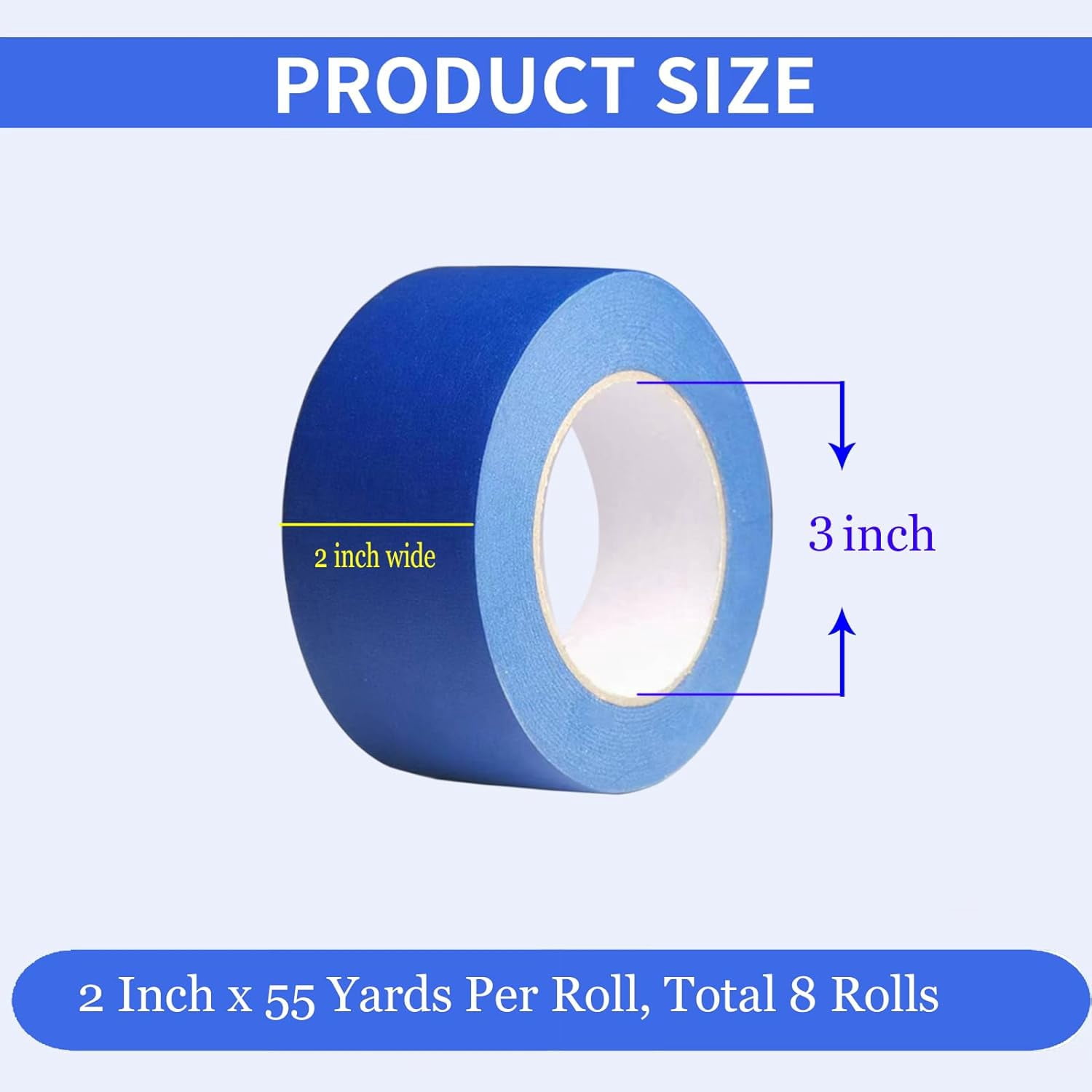 PM Painters Tape 2 Inch Wide, 8 Pack Blue Masking Tape for General Purpose Use, 2 Inches x 55 Yards x 8 Rolls, 440 Yards in Total