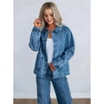 thumbnail image 5 of Womens Oversized Jean Jacket Casual Long Sleeve Button Down Denim Jacket Fall Coat Blue M, 5 of 9