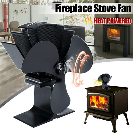 Fan For Wood Heater 3-Blade Black Aluminum Heat Powered Stove Fan Heater Fireplace For Wood / Log Burner/Fireplace ()