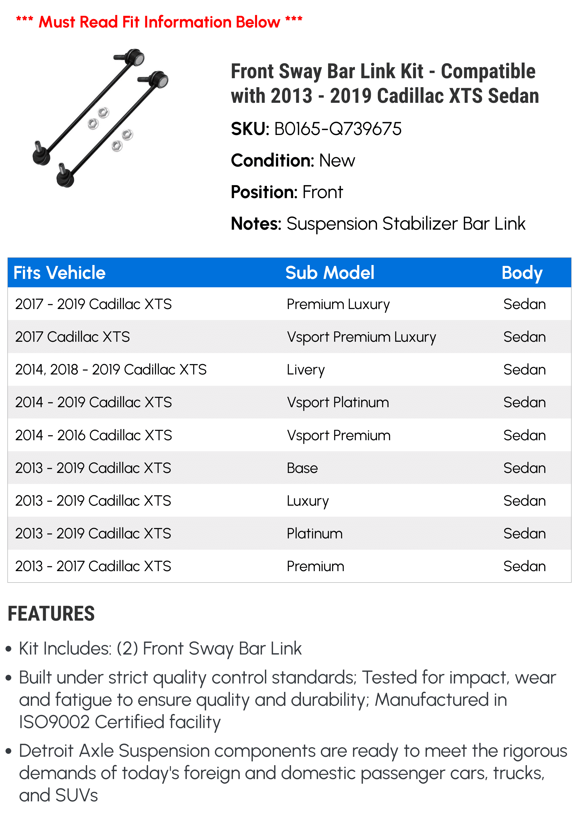 Front Sway Bar Link Kit - Compatible with 2013 - 2019 Cadillac XTS Sedan 2014 2015 2016 2017 2018
