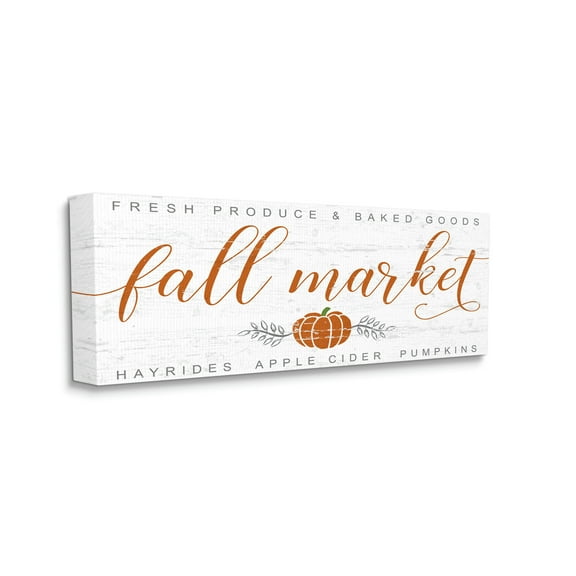 Stupell Industries Charming Fall Market Sign Autumn Pumpkin Typography Painting Gallery Wrapped Canvas Art Print Wall Art, 10 x 24