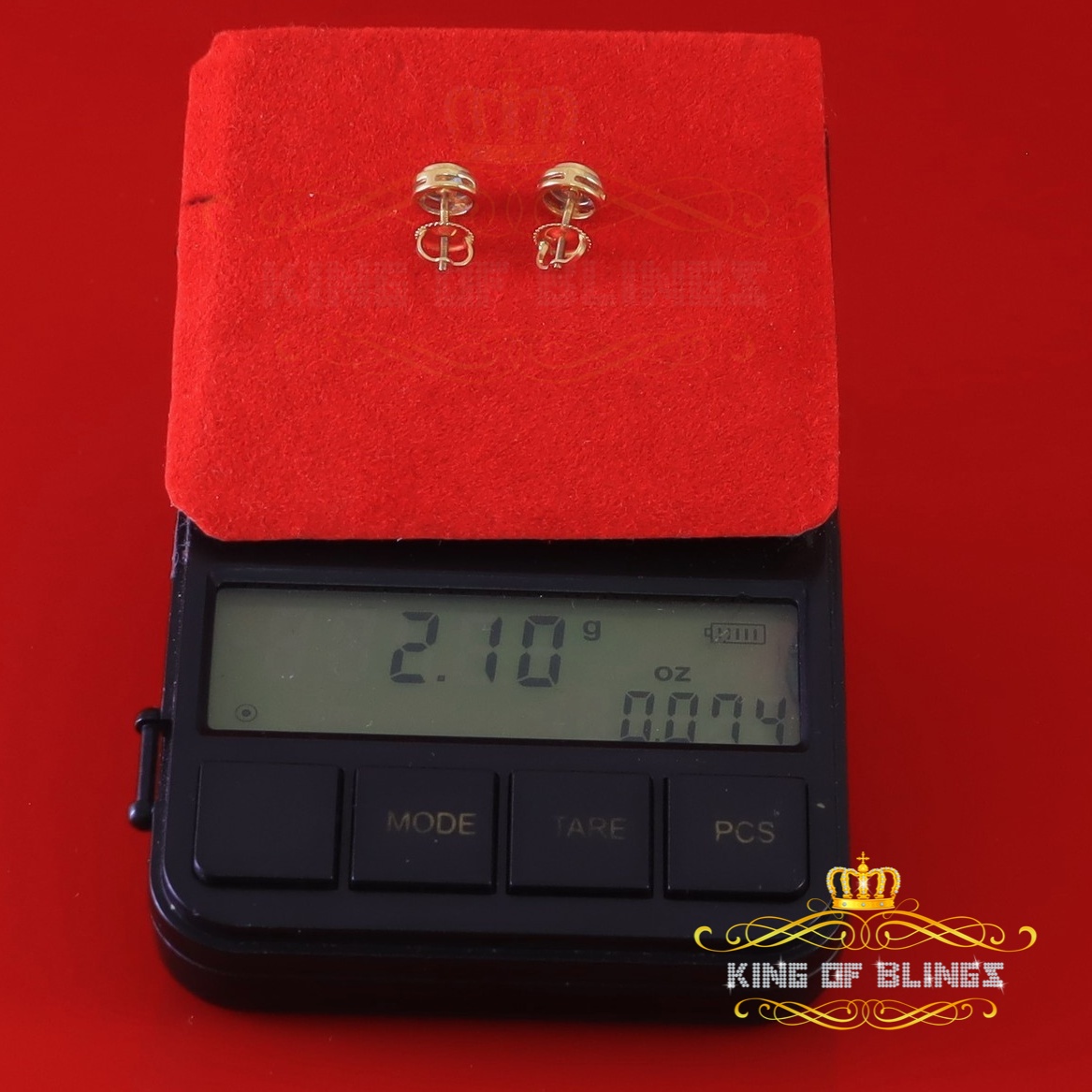 King of Bling's Real 10k Yellow Gold with Real 0.12CT Diamonds Stud Earrings For Women And Men
