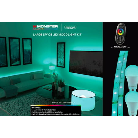 Monster Illuminessence Large Space Led Mood Lighting Kit With Premium Rf Touch Remote That Controls All Lights At The Same Time