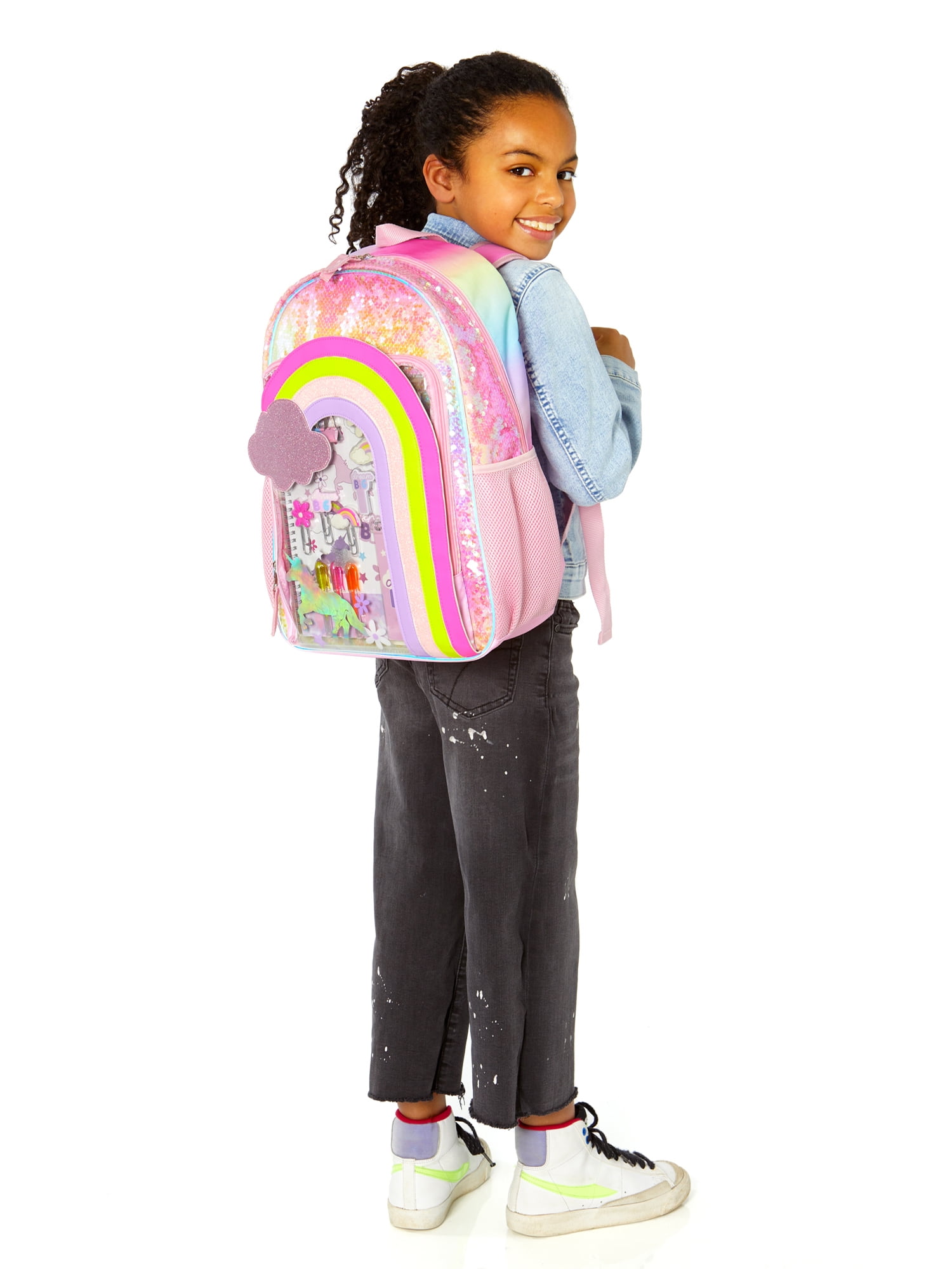 Schoolyard Vibes Unicorn Girls 17 Sequin Stationary Kids Backpack Set,  Blue 