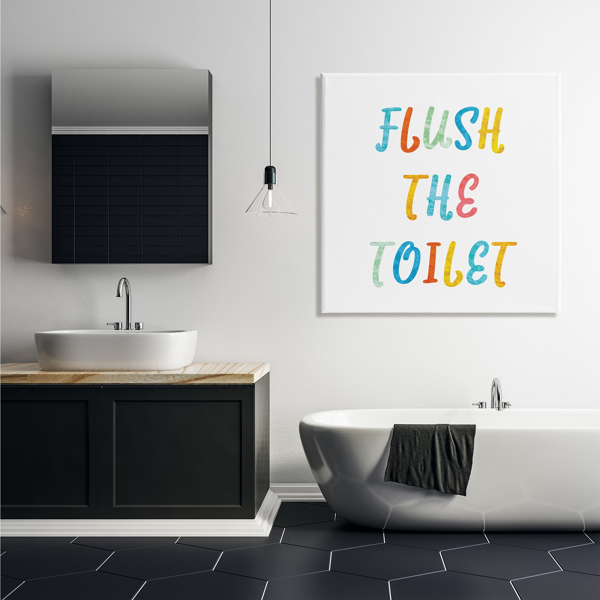 Stupell Industries Flush the Toilet Bathroom Rules Kids Typography Typography Painting Gallery Wrapped Canvas Print Wall Art, 36 x 36