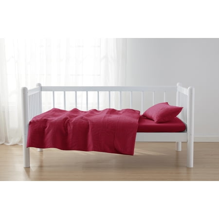 Nestl Baby Quilts Kids Bedspread 3-Piece Grid Weave Lightweight Toddler Bedding Raspberry