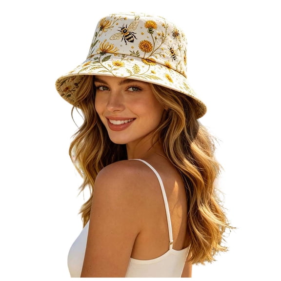RFQWOVSR Women's Wide Brim Bucket Sun Hat with Butterfly Graphic Breathable Summer Beach Cap