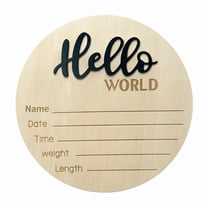 LAMIRO Wooden Baby Birth Announcement Sign Hello World Newborn Welcome Sign Name Date Time Weight Recording Round Plaque New Parents Gift -Black