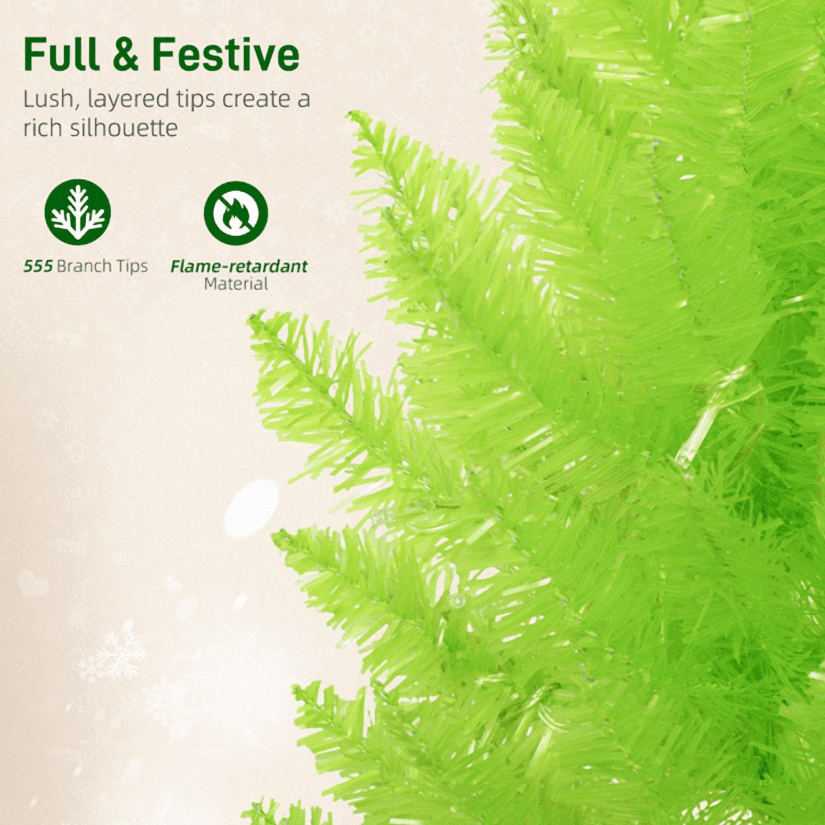 6FT Whimsical Pencil Christmas Tree, Pre-Lit with 230 Warm White LEDs, 555 Branch Tips, Metal Base for Small Spaces or Apartments