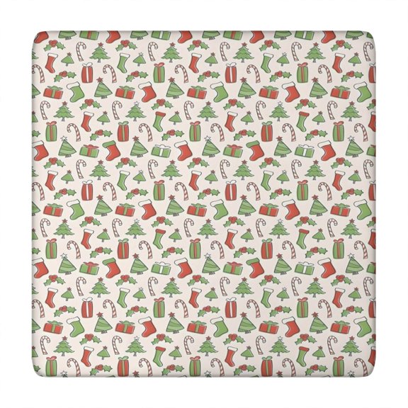 Green and Red Christmas Pattern Square Fitted Tablecloth with Elastic Edge,Square Table Cover,Washable Elastic Table Cover for Home Kitchen Party Decor 34"x34"
