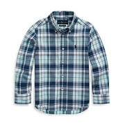 Ralph Lauren AQUA/WHITE Boys Plaid Cotton Poplin Long Sleeve Shirt, US 2T