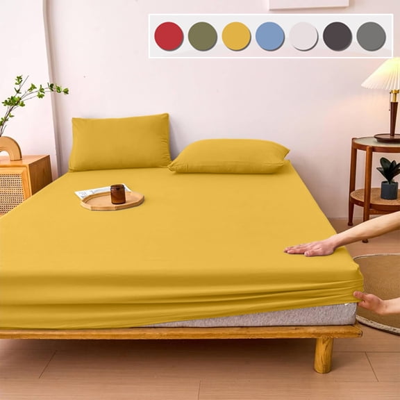 Bxaolu Extra Deep Full Fitted Sheet - Hotel Luxury Fitted Sheet Only - Deep Pocket 11.8" - Ultra Soft, Wrinkle Free - EasyCare, Breathable and Comfy - Yellow