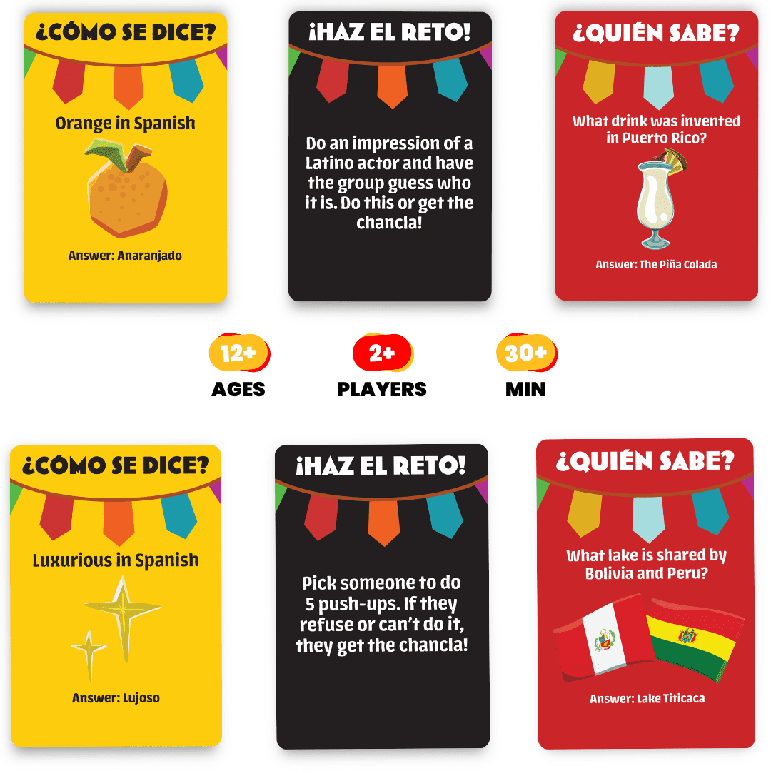 ¿Cómo Se Dice? Party Game – Hilarious Latino Card Game with “Chancla” Included – Fast-Paced Family & Adult Game Night Fun – 3+ Players, Ages 12+