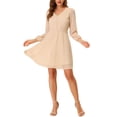 thumbnail image 1 of INSPIRE CHIC Women's Solid Cute V Neck Half Sleeve Flowy a-Line Chiffon Dress M Apricot, 1 of 6