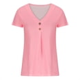 thumbnail image 5 of Mittory Womens Summer Waffle Knit Short Sleeve Tops Lightweight Drawstring Hoodies Button V Neck Casual Blouses Shirts, 5 of 6
