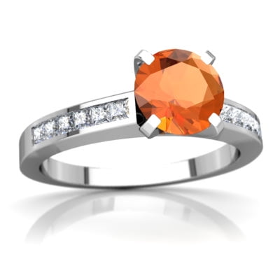 Fire Opal Channel Set Ring in 14K White Gold by
