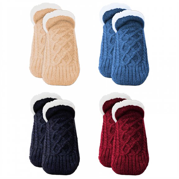 TELOLY 4Pairs Slipper Socks for Women,Size 40-42 Slipper Socks,Heat-Retaining Warmth Fuzzy Socks,Style1,26Cm