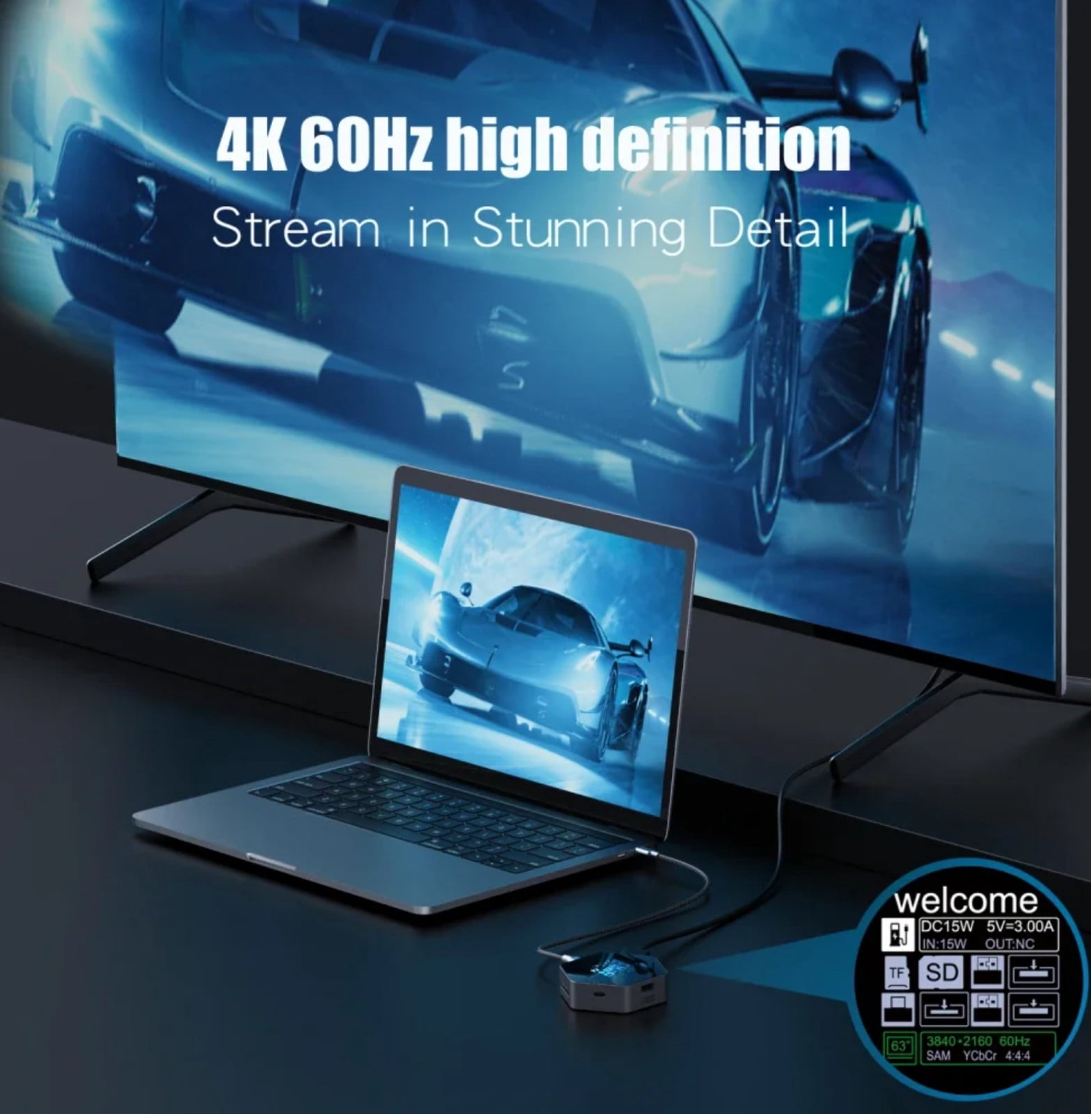 8-in-1 USB C Hub Docking Station with Smart Digital Display, 4K@60Hz HDMI, USB 3.1 10Gbps Ports, SD/TF Card Reader, Type C Multiport Adapter for MacBook Pro, iPad, and Laptop