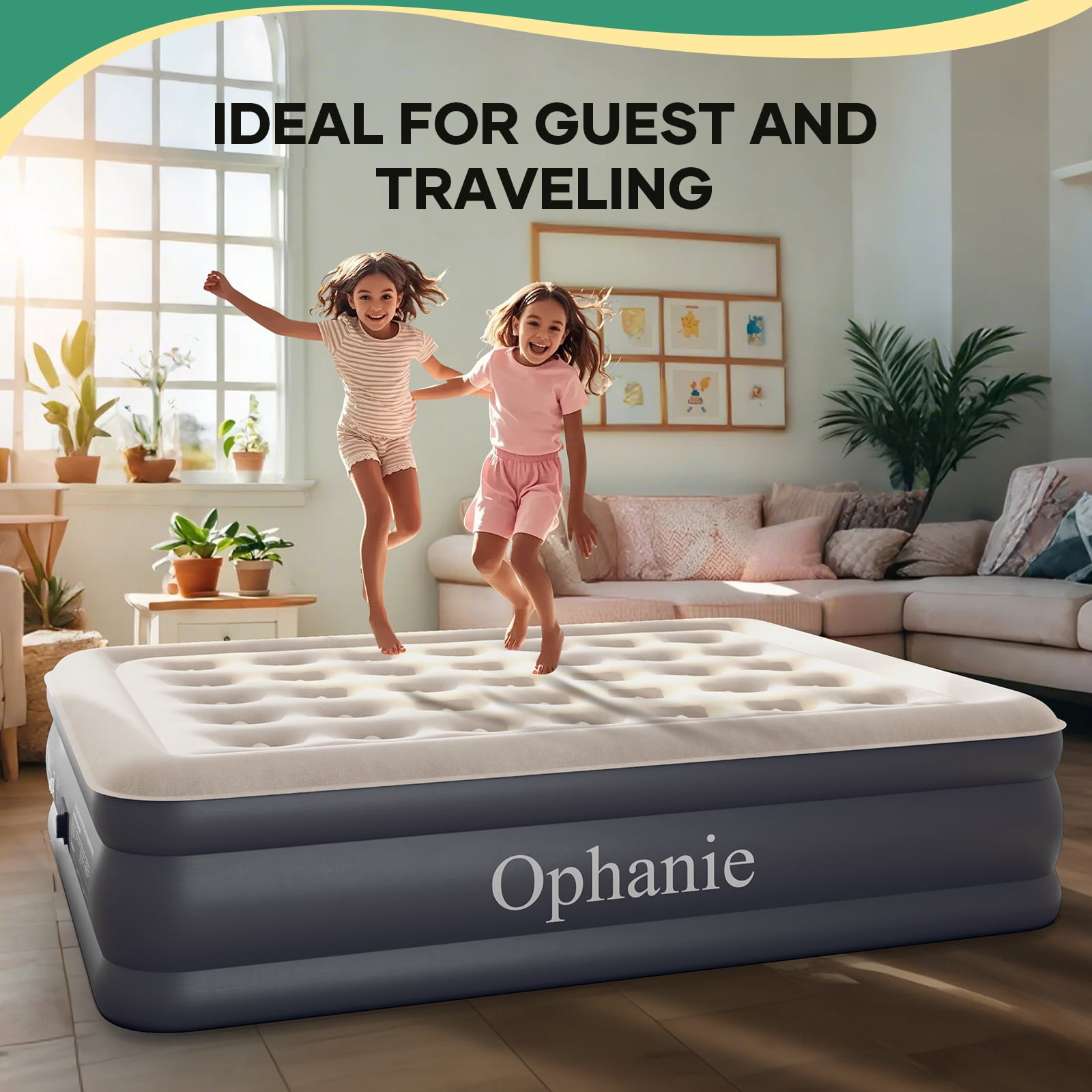 Ophanie Queen Air Mattress, 18-Inch Elevated Inflatable Bed with Built-in Pump, Puncture-Resistant, Quick Inflation/Deflation, Portable for camping & Guests, Dark Gray