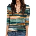 thumbnail image 4 of Women's T Shirt Print 3/4 Sleeve Daily Weekend Fashion Basic V- Neck Regular Top Green L, 4 of 5
